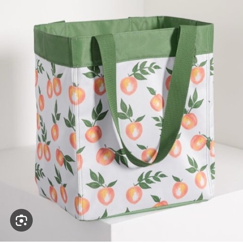 Thirty-One Green and Orange Tote Bag with Floral Design